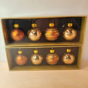Michael's Glass Christmas Ornaments,‎ Bronze & Gold Tone, 8-Piece Set, New